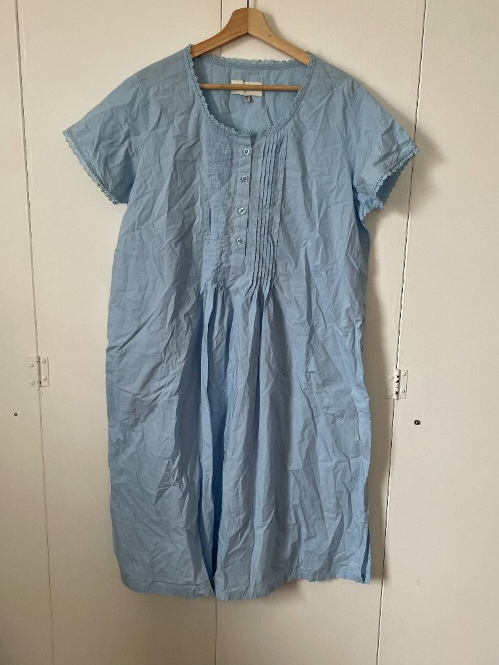 Ella Simone 100% Cotton Nightgown Pocket Breathable Blue Farmhouse, Sz Large